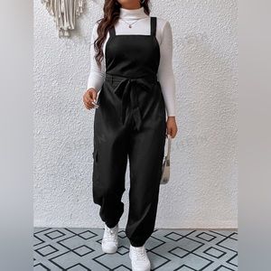 1 PC Solid Black Belted Overall Jumpsuit PLUS SIZE